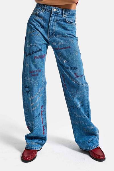 it's basic Women's Blue 1S6-4 Straight Fit High Waist 100% Cotton Special Des...