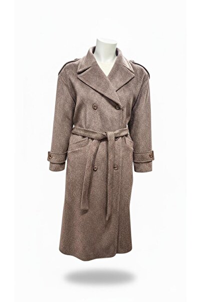 ipekten Kadın Kahverengi Kemerli Kruvaze Yünlü Kaban