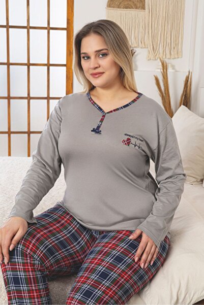 Asel Plus Size Long Sleeve Cotton Lycra Pajama Set