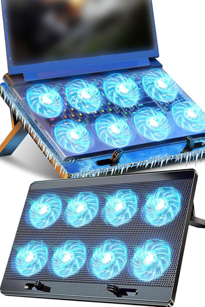 TechnoStation 8 Fanlı Portatif Soğutucu Laptop Standı USB Giriş Oyuncu Ofis L...