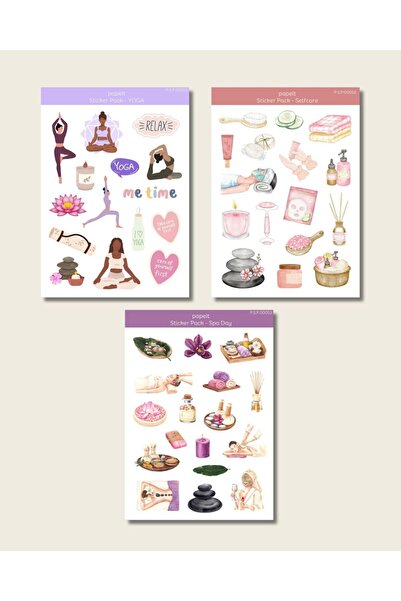 Papeit Yoga, Sefcare, Spa Day Temalı 3lü Sticker Sayfa Seti