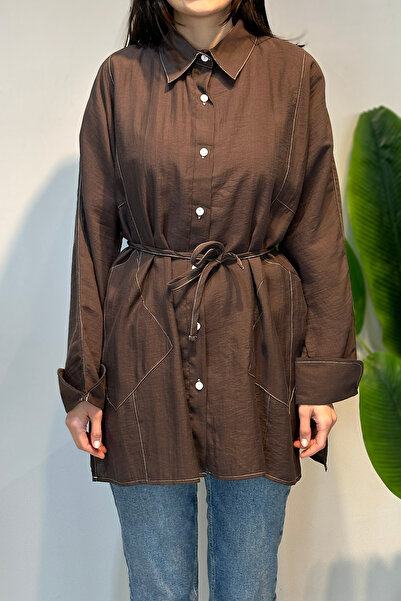 Lale Butik Basic Tunic with Belt Detail 4468 Brown