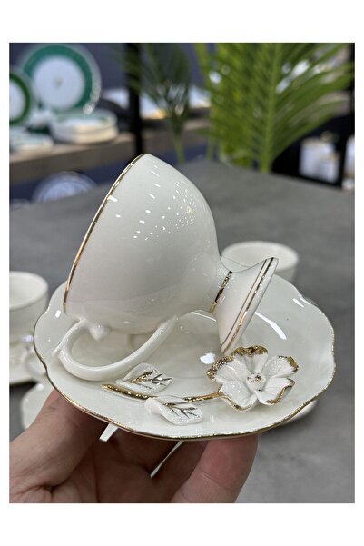 Doğudeko Luxury Porcelain White Detailed Cup Set White