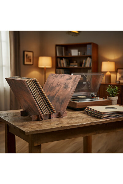 Halk Kitabevi Plak Standı LP Plak Tutucu Plaklık Plak Rafı Ahşap Modern Dekor...