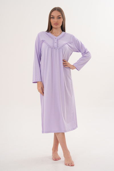 markalinda Μακρυμάνικο 100% βαμβακερό γυναικείο νυχτικό μεγάλου μεγέθους