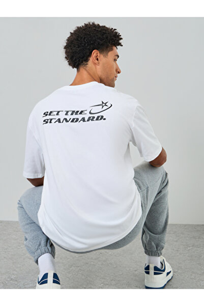 Styli Men White Graphic Print Oversized T-Shirt