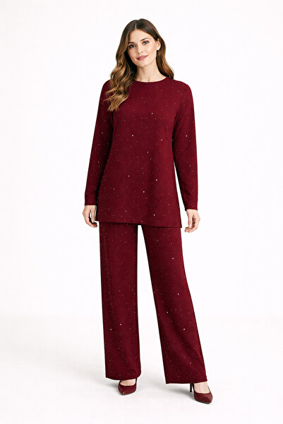 Kureyzibies Women's Stoned Comfortable Fit Crew Neck Two-Piece Set