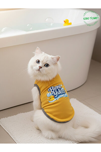 Gobo ملابس للقطط والكلاب مطبوعة باللون الأصفر - فستان تي شيرت للحيوانات الألي...