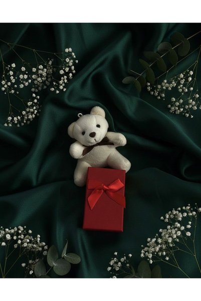 Nesel Atelier Steel White Heart Necklace and Plush Teddy Bear Gift Set
