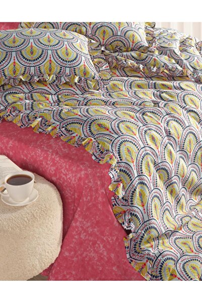 Uçkan home Βαμβακερό σετ διπλού κρεβατιού με βολάν--Ρετρό σχέδιο βεντάλιας