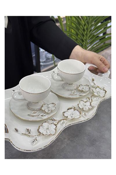 Doğudeko Magnus 2-Piece Porcelain Cup Set with Tray