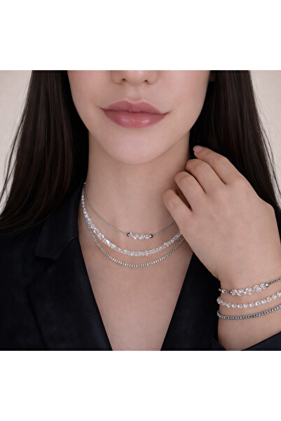 JİMNY JEWELRY Glow 3-Piece Crystal Steel Chain Necklace & Bracelet or Set