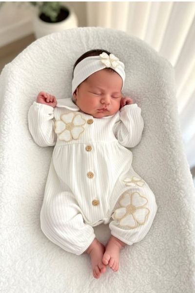 Cantoy Kız Bebek Yonca Detaylı Saç Bandı Hediyeli Tulum