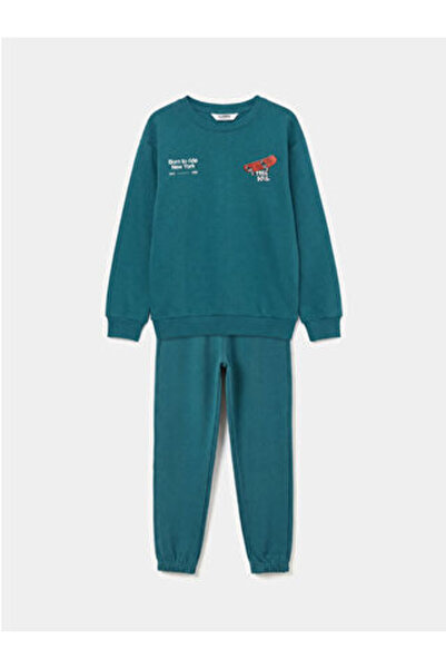 LC Waikiki Petrol Crew Neck Nyc Printed Boys' Tracksuit Set