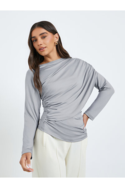 Styli Women Grey Asymmetric Long Sleeve Top