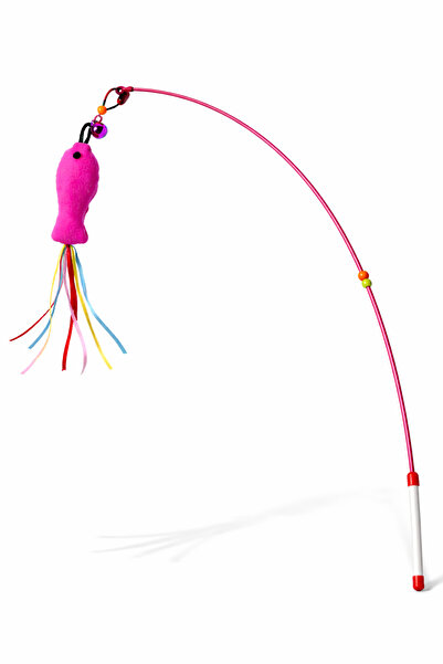 Papağanhane لعبة صيد السمك الوردية للقطط بطول 110 سم مع سلك زنبركي وجرس وشراب...