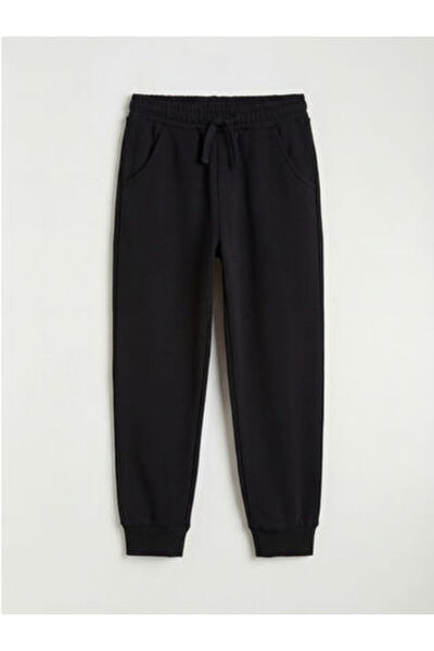 LC Waikiki Black Standard Fit Boys' Sweatpants with Elastic Waist