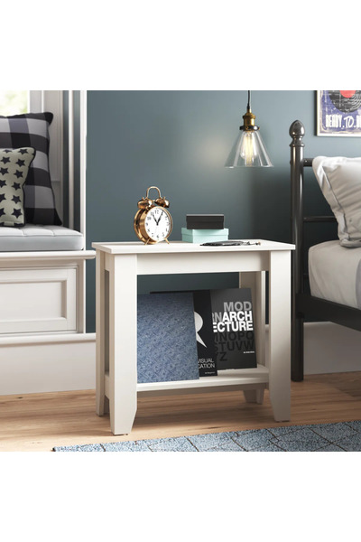 Poyraz Furniture Accessory Saklama Alanlı Yan Sehpa, Mat Siyah/Tozlu Ceviz, S...