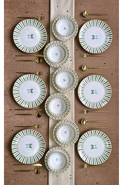 Erbaşlar Elegans Yeşil 18 Parça 6 Kişilik Lüx Yemek Takımı, Yemek Seti