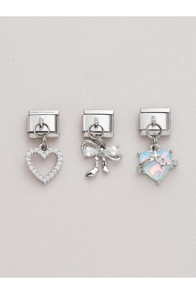 Zuum Accessories Triple swinging heart bow series steel italian charm