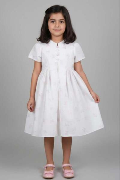 Alesaei-mondo tondo Girls' white evening dress with patterns S01275