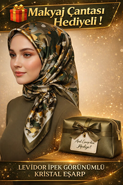 Levidor 90X90 Silk-Look Khaki - Brown - Mustard Yellow Crystal Scarf – Non-Sl...