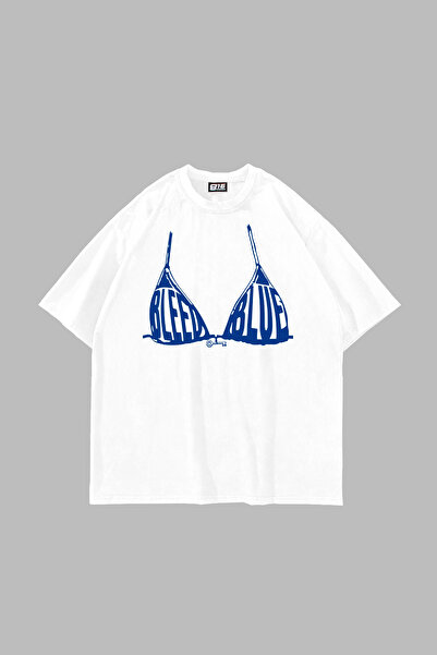 Sekizbiraltı Bleed Blue Printed Oversize Unisex White Tshirt