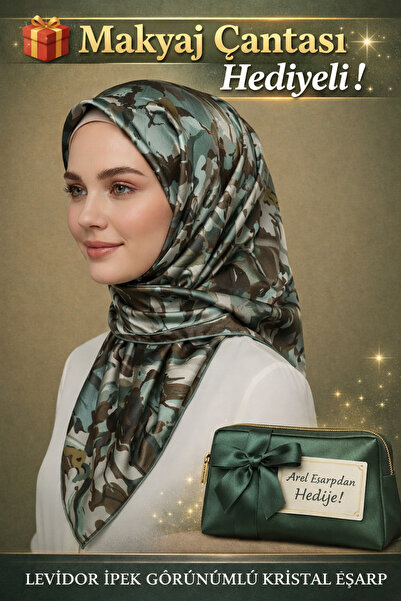 Levidor 90X90 Silk-Look Brown Crystal Scarf – Non-Slip Twill Stylish Design