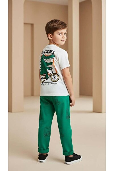 Monila طقم سروال قطني مطبوع عليه ديناصور للأولاد