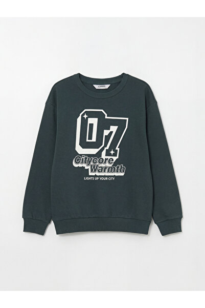 LC Waikiki Anthracite Crew Neck Printed Boys Sweatshirt