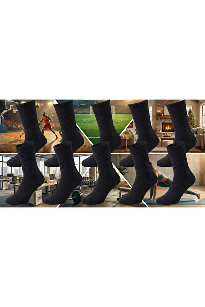 Üstünel çorap Pack of 10 (Black) Cotton Tennis Sports Socks - Long Length - P...