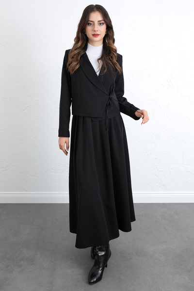 Salih Çelebi Lace Detail Jacket Set 0076 - Black