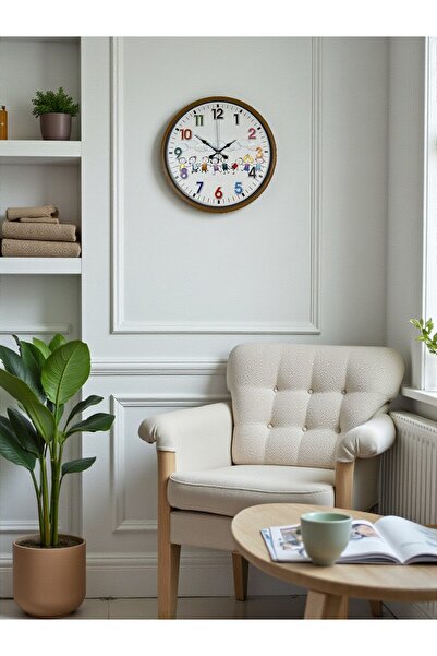 Lunaev ساعة حائط لغرفة الأطفال باللون البني مقاس 36 سم