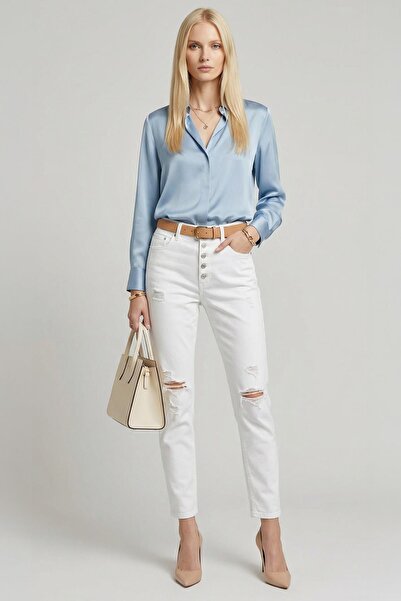 Rays 11123 Ripped Detailed Mom Jean White