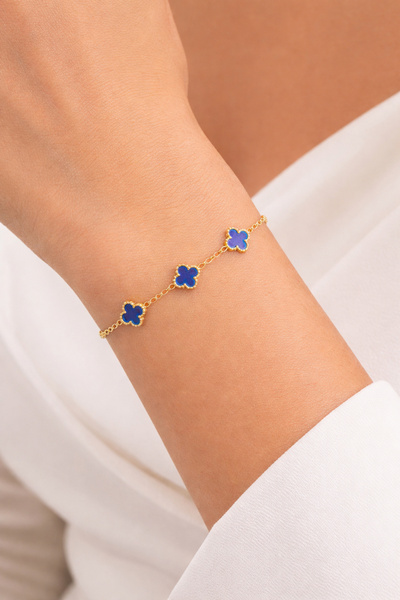 Marca Accessories Mavi Yonca Detaylı Gold Renk Zincir Bilek