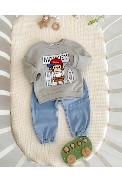 hümabebe طقم موسمي مكون من قطعتين مطبوع عليه هالو هابي مونكي