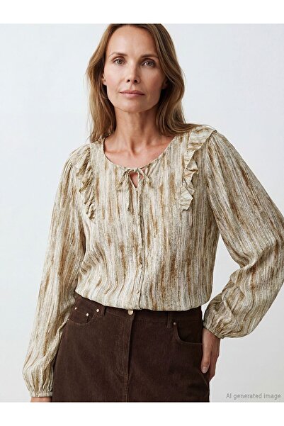 LC Waikiki Tie-Neck Ruffled Patterned Blouse