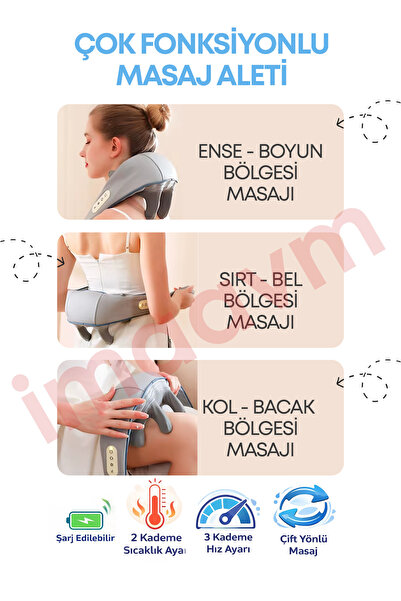 38 MBM Titreşimli, Şarjlı, Ovmalı, Isıtmalı, Yoğurmalı, Akupunktur Etkili Boyun Sırt ve Bel Masaj Alet