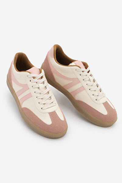 Marjin Women's Sneaker Lace-Up Flat Sole Retro Sports Shoes Norde Pink