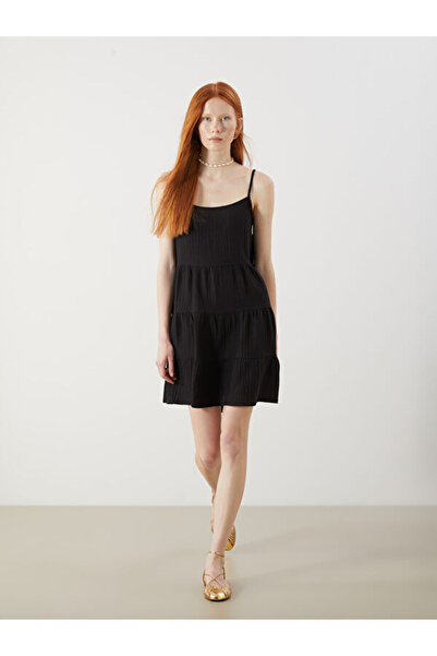 LC Waikiki Esvab • Modern & Distinctive U Roba Collar Textured Mini Strap Dress