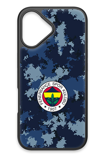 Fenerbahçe iPhone 17 Uyumlu Mavi Kamuflaj Cam Lisanslı Telefon Kılıfı