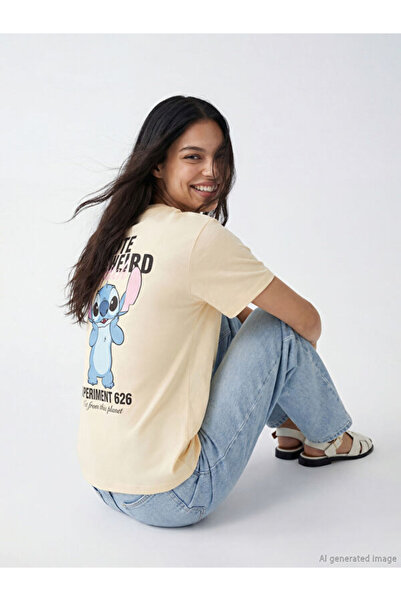 LC Waikiki Tricou cu imprimeu Sparkly Choices Zero Roba Yaka Stitch pentru fe...