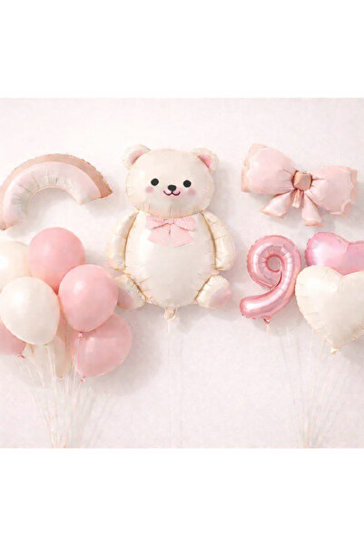 Çemrek Süs Parti Girl Bear Birthday Concept 16 Pieces with Rainbow Bow, Heart...