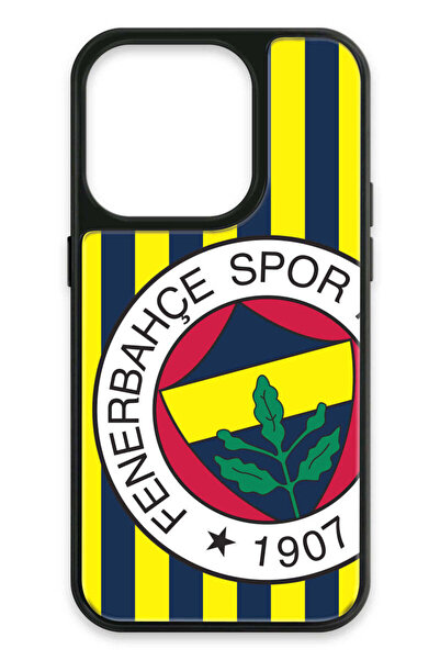 Fenerbahçe iPhone 15 Pro Uyumlu Çubuklu Büyük Arma Cam Lisanslı Telefon Kılıfı