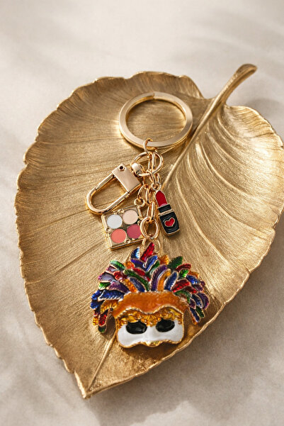ZRN AKSESUAR 🎭   Colorful Masked Bag Charm – Keychain with Gold Detail