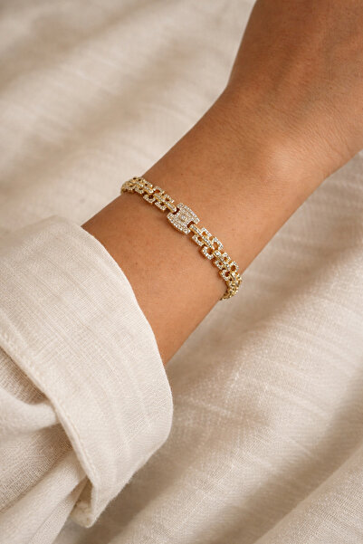 Özce Steel Gold Jeweler's Craftsmanship Elegant Venon Bracelet with Stones - ...