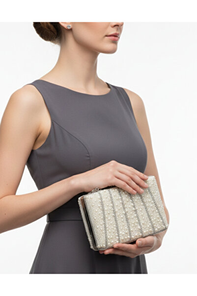 Çanta Trend Women's Stone-Embellished Handbag and Long Chain Strap Bucket Mod...