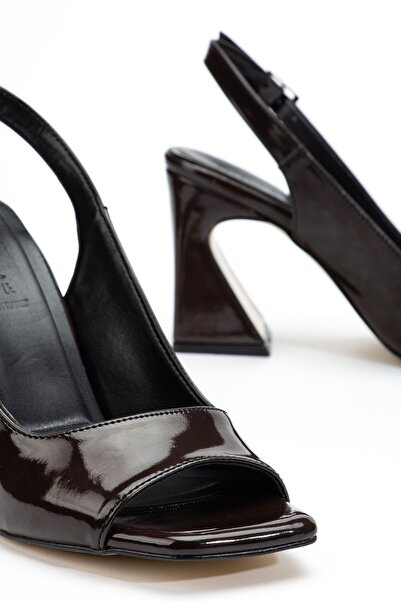 Saadet Kaya Butik Women's Bitter Brown Patent Leather Special Design Heel Cla...