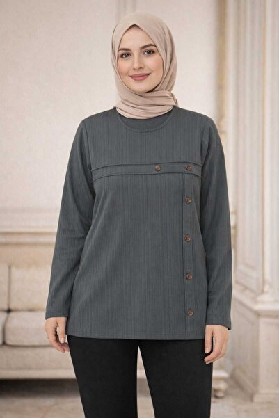 Malkan Women's sweater side button patterned simple chic