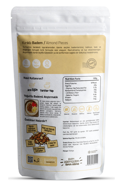 Kuru Yeşil Badem İçi 250 gr – Çiğ Yerli Kırıklı Katkısız Doğal Kuruyemiş